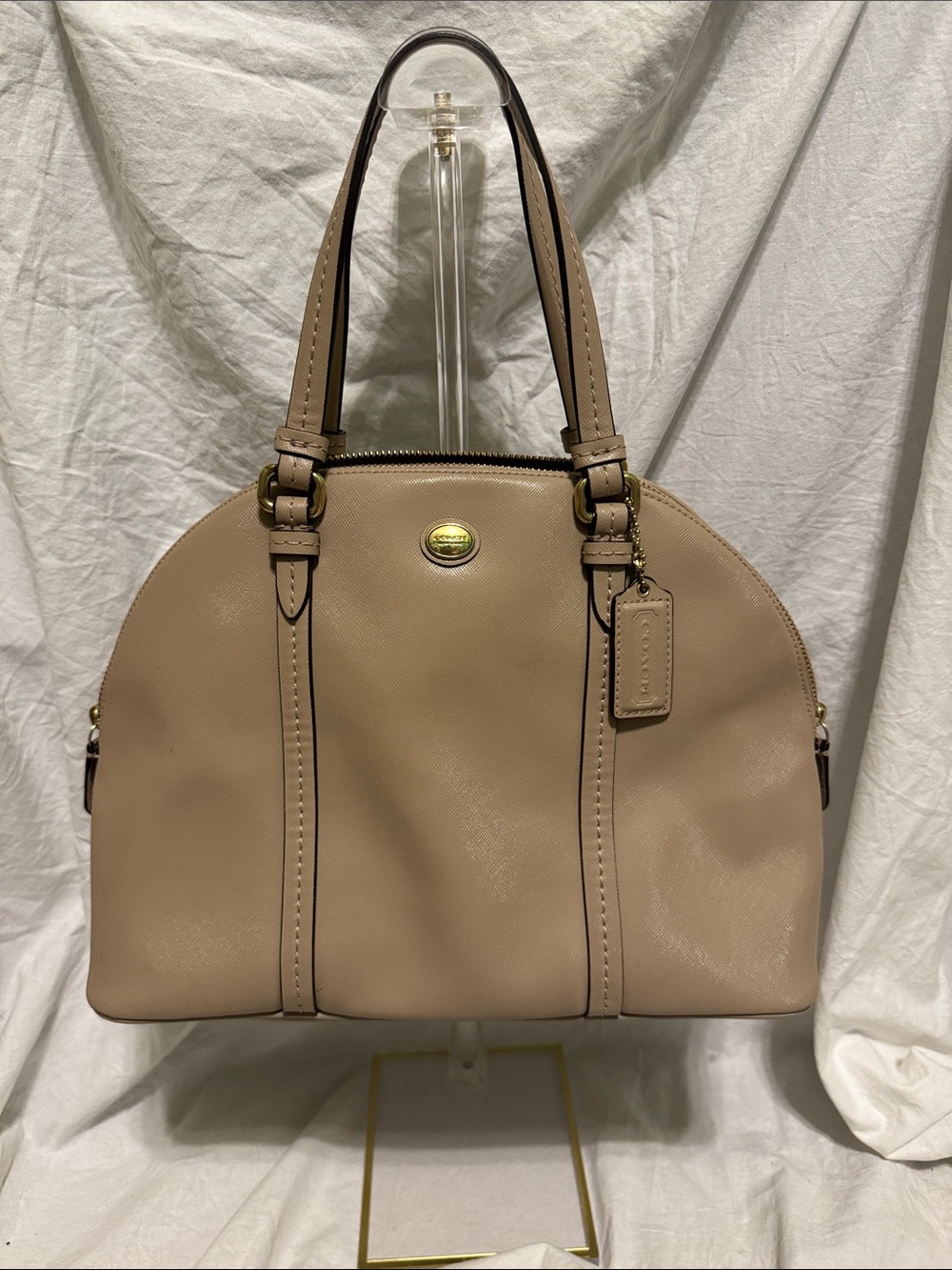 Coach Taupe Leather Dome Satchel with Brass Accents